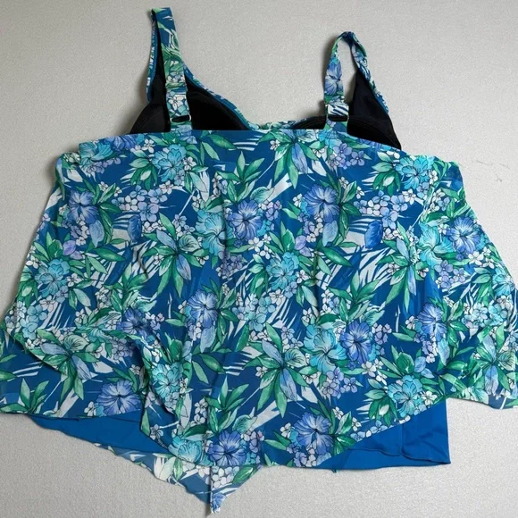 Fit 4 U Blue Floral Size 22W Tummy Control  Bikini Top - Picture 6 of 7
